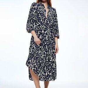 Zara Emilie Navy and Cream Patterned Dress Size XS